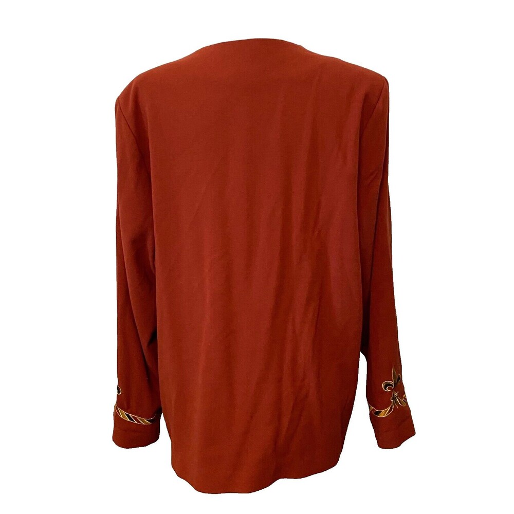 BOB MACKIE Wearable Art Women's L Blazer Jacket Fleur de Lis Burnt Orange Gold - Picture 3 of 9